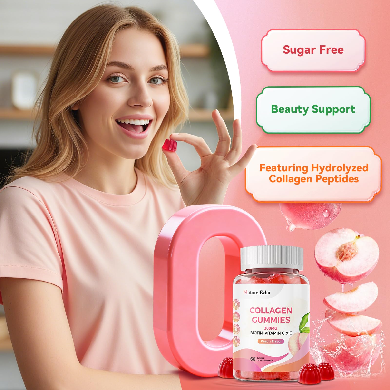 Nature Echo collagen gummies 30-day supply card visuals