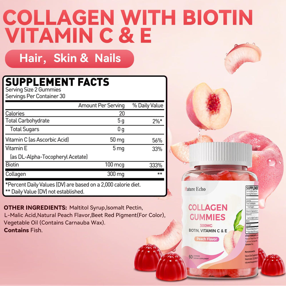 Nature Echo collagen gummies sugar-free badge on packaging