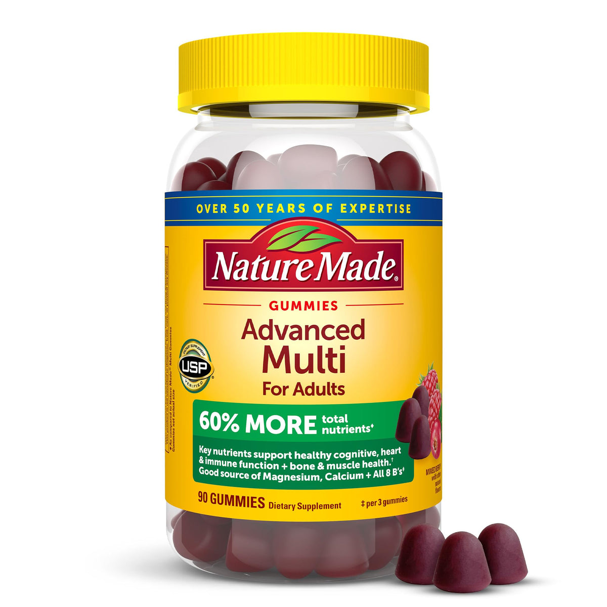 Nature Made Advanced Multivitamin Gummies adults bottle provides daily nutrition in a tasty form