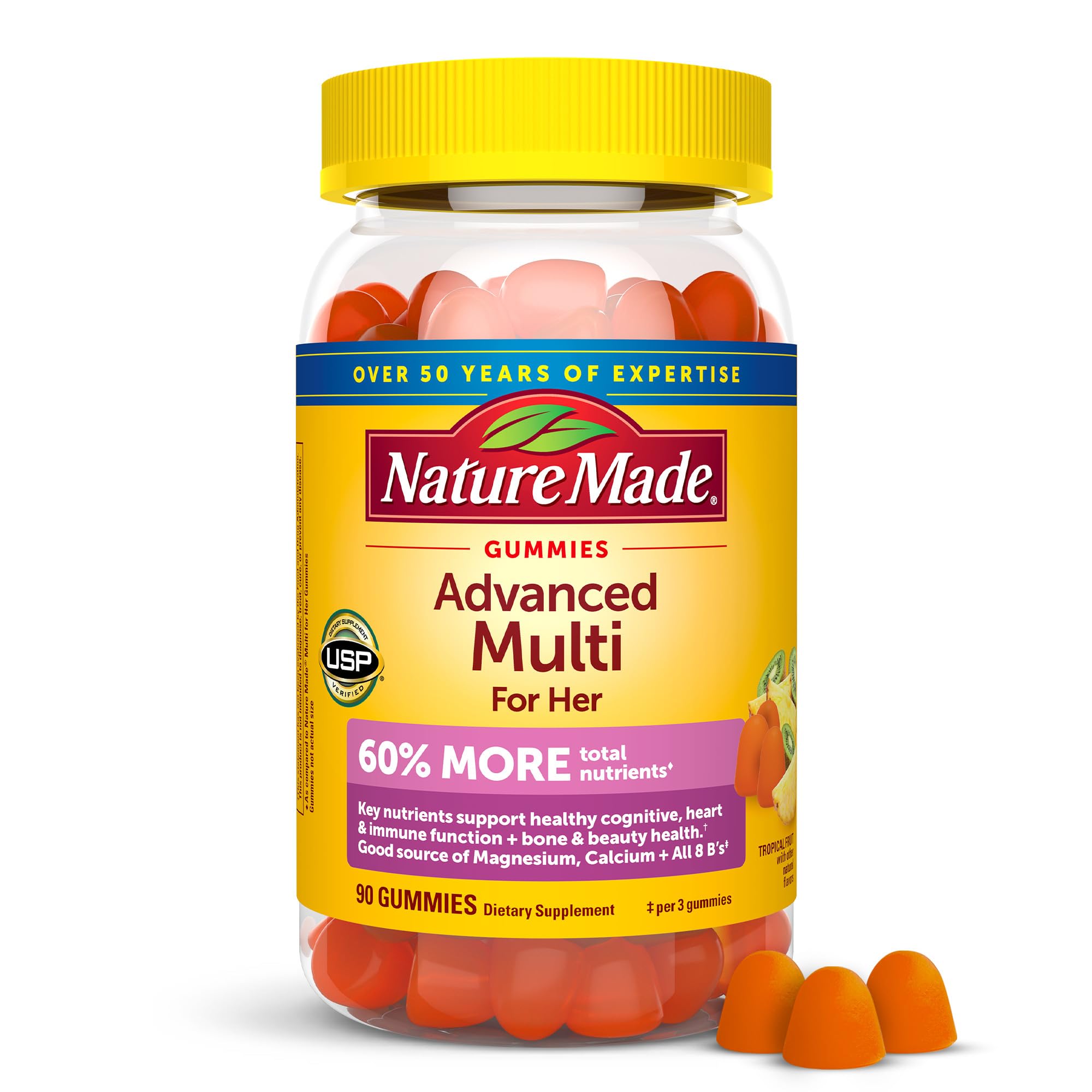 Nature Made Advanced Multivitamins for Her bottle front supports daily energy and immune function.