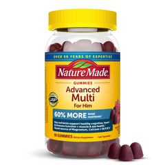 Nature Made Advanced Multivitamin Gummies for Him bottle front with 60% more nutrients for daily support