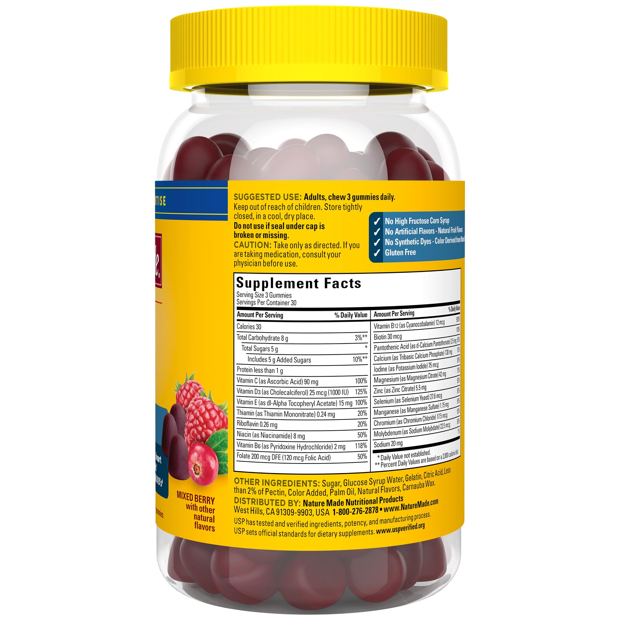 Close-up of mixed berry flavor on Nature Made Advanced Multivitamin Gummies for Him