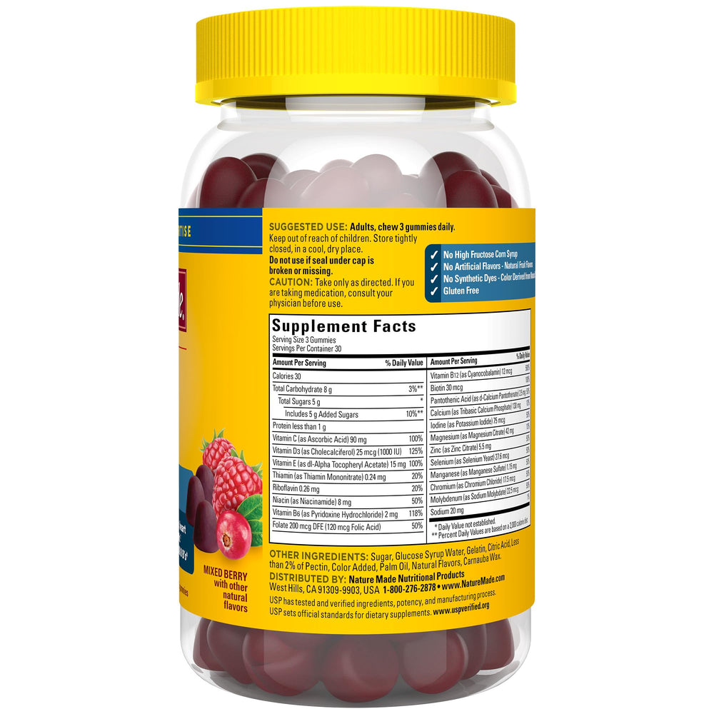 Close-up of mixed berry flavor on Nature Made Advanced Multivitamin Gummies for Him