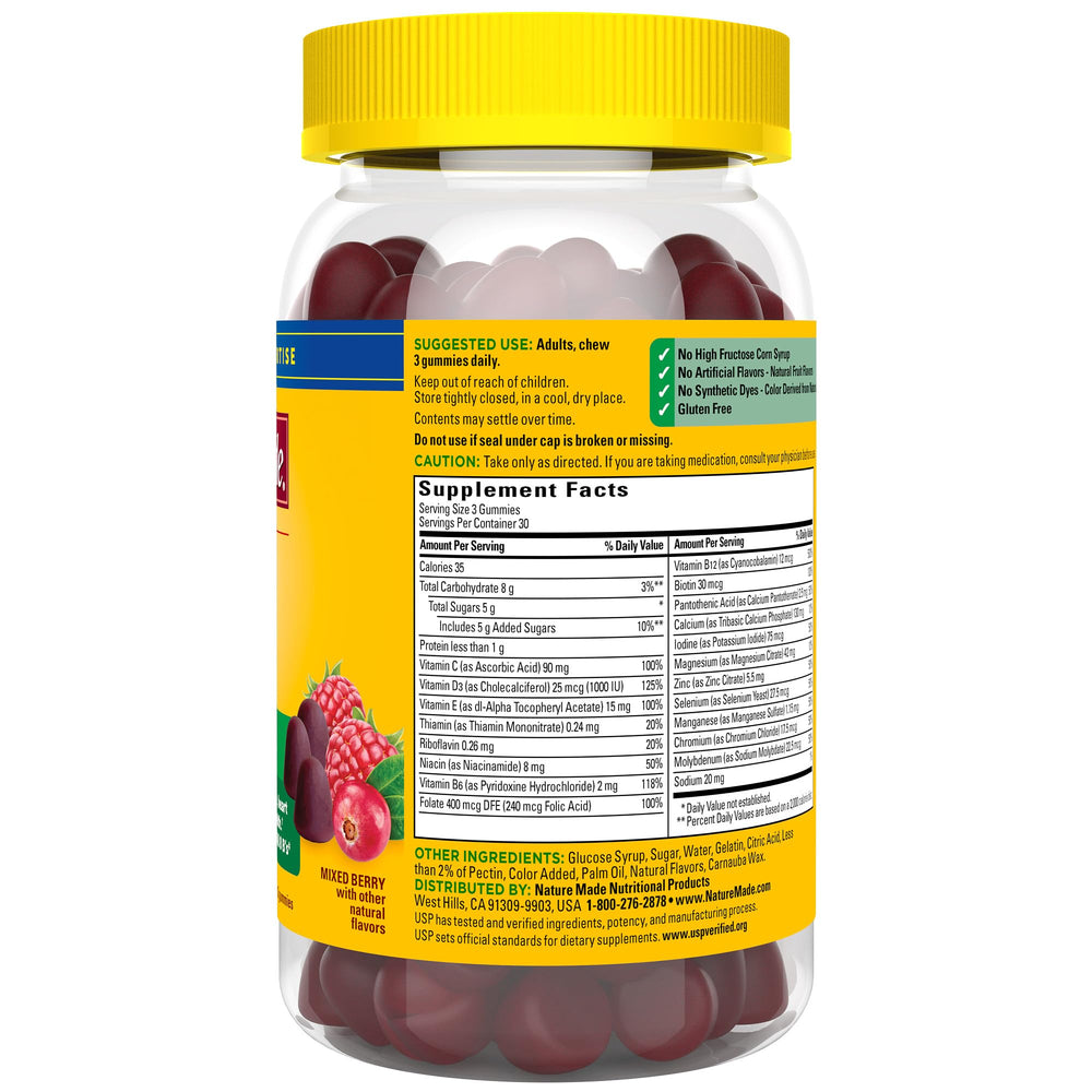 Nature Made Advanced Multivitamin Gummies made in USA bottle reflects quality