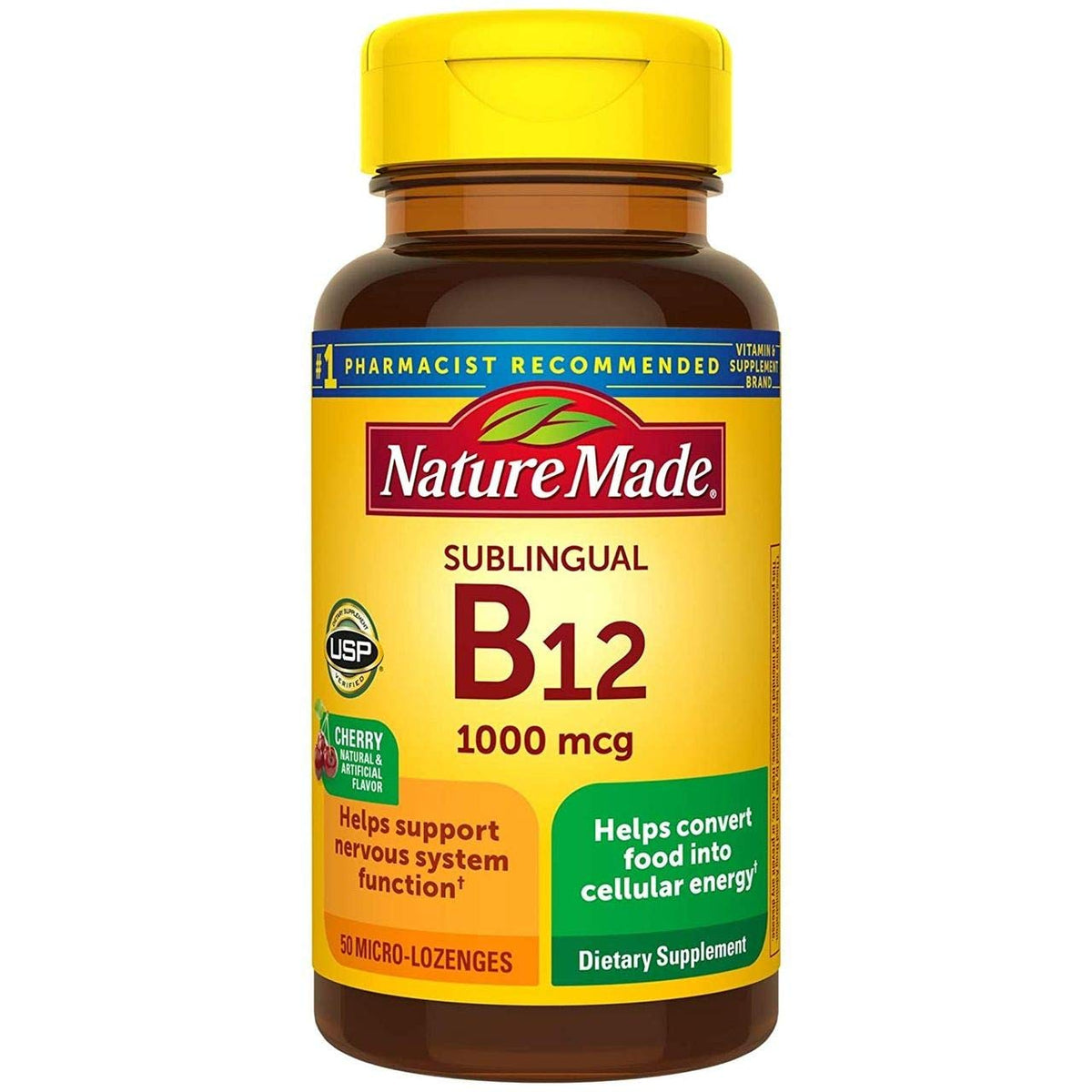 Nature Made B-12 1000 mcg micro-lozenges, cherry front view for convenient daily support