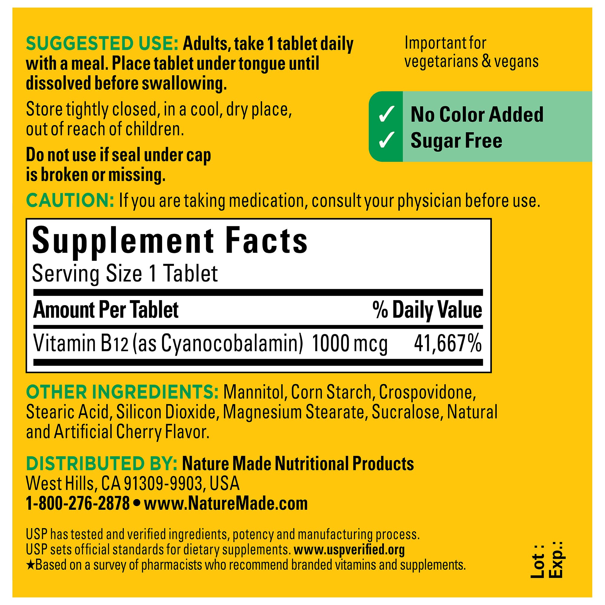 USP Verified Nature Made B12 1000 mcg ensures quality