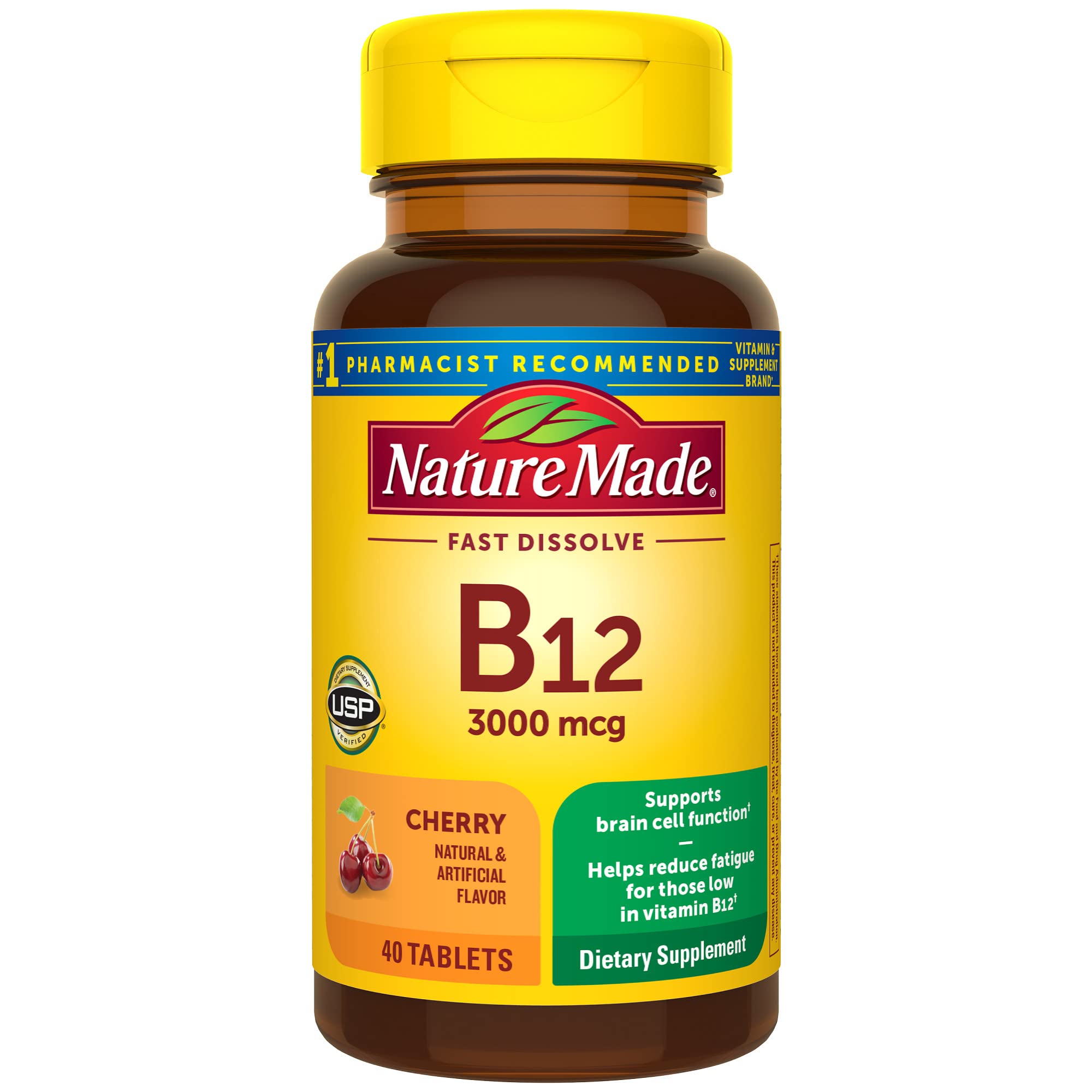 Nature Made B12 3000 mcg front view—fast-dissolve tablets for daily energy support.