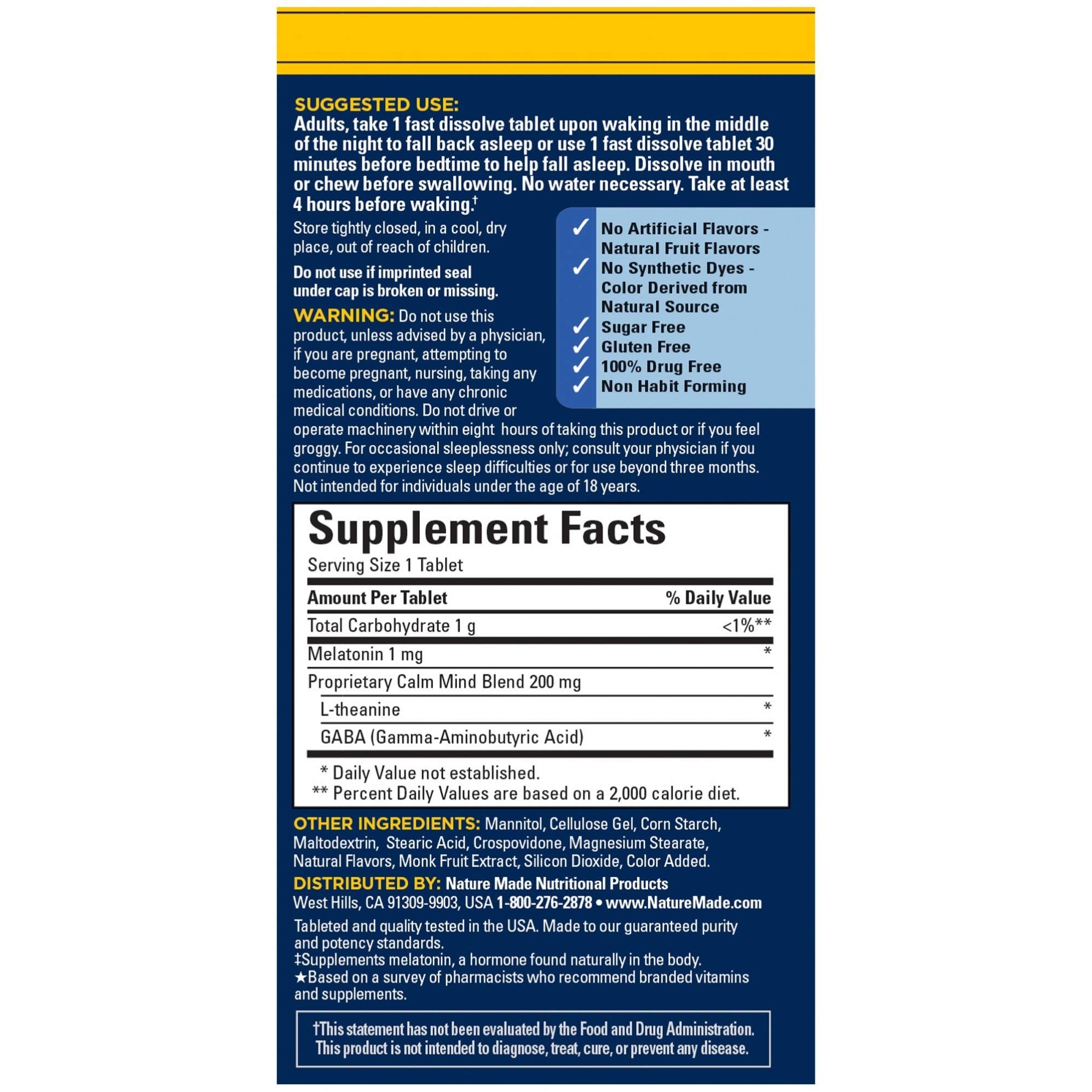 Nature Made Back to Sleep with L-Theanine and GABA promotes a calm mind for bedtime