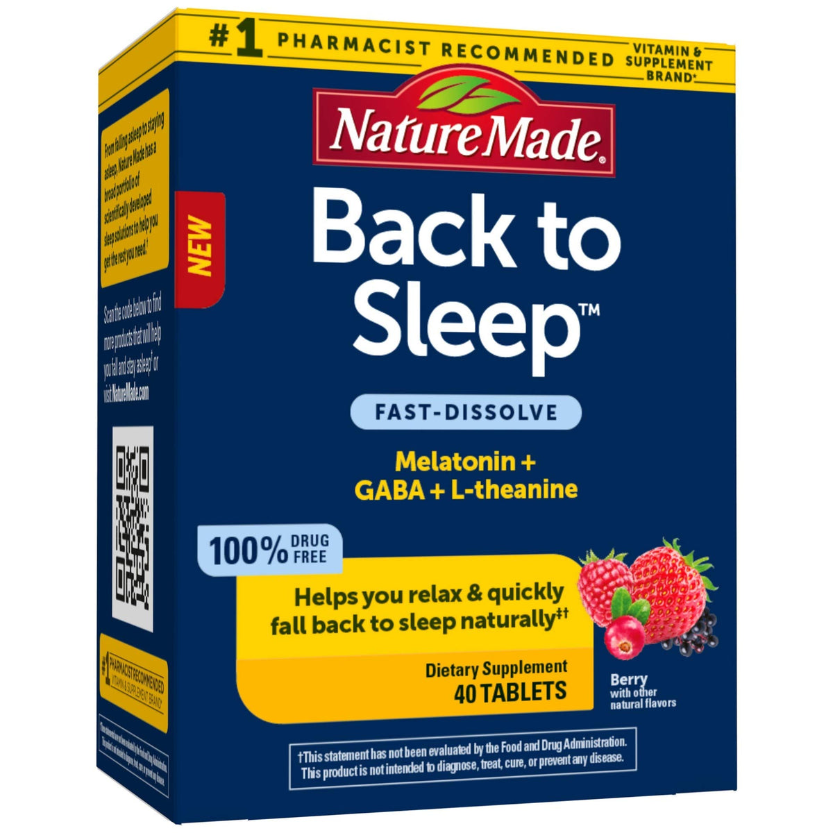 Nature Made Back to Sleep melatonin fast-dissolve berry tablet helps ease nighttime awakenings