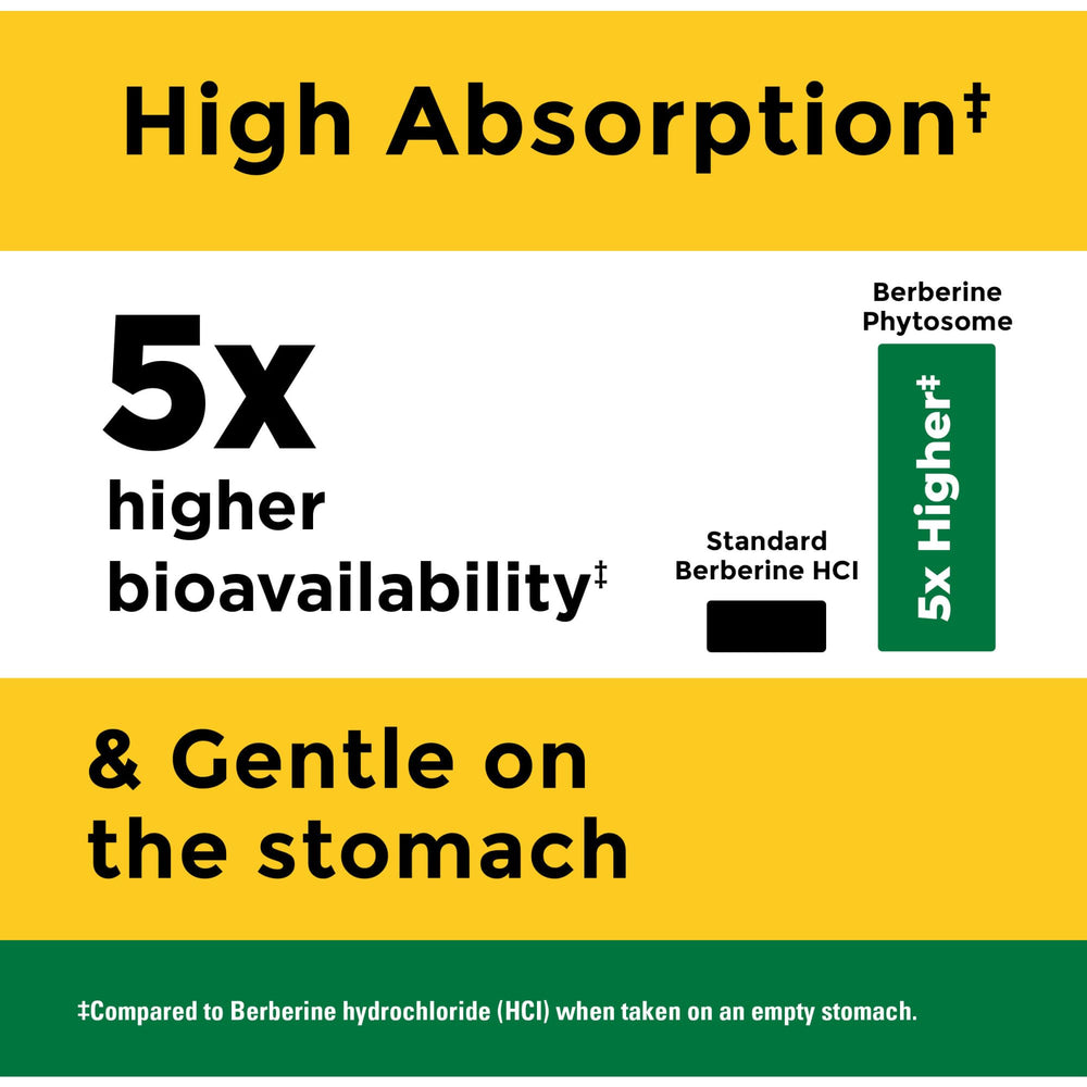 Nature Made Berberine Phytosome pills in hand for portable metabolic support.