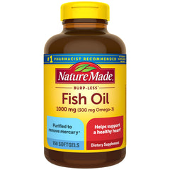 Nature Made Burp Less Fish Oil 1000 mg softgels bottle for daily omega-3 support