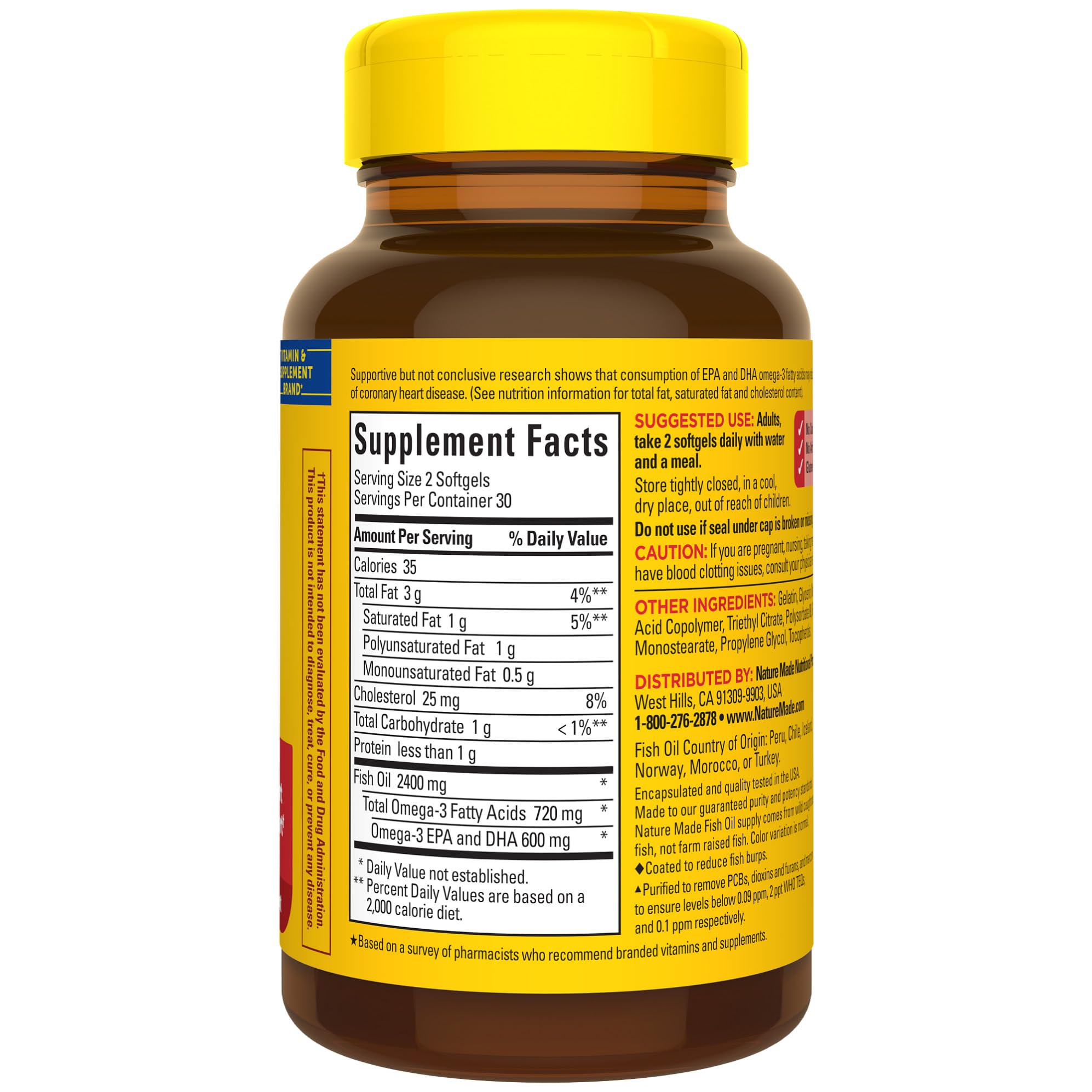 60 softgels packaging of Nature Made Burp Less Fish Oil for a 30-day supply