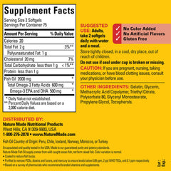 Nature Made Burp Less Fish Oil provides 600 mg Omega-3 per two softgels for EPA and DHA