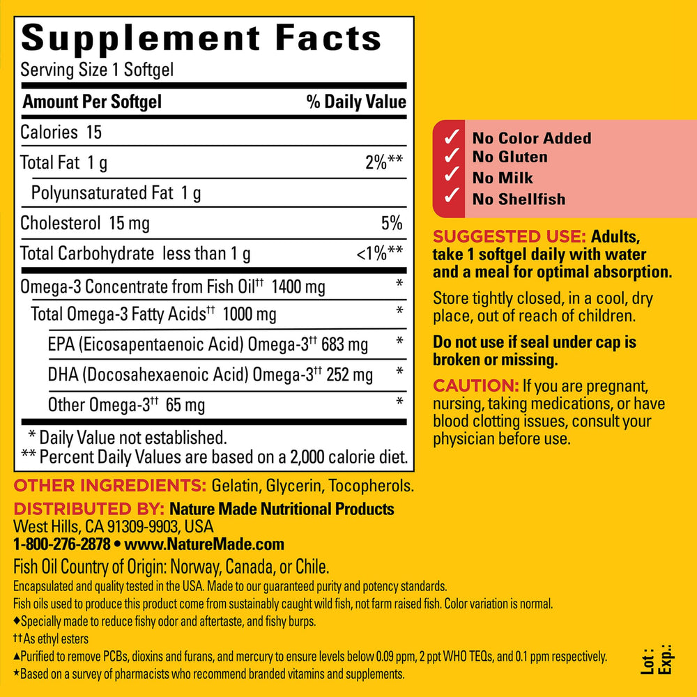 Nature Made Burp Less Ultra Omega-3 softgels close-up with lemon scent