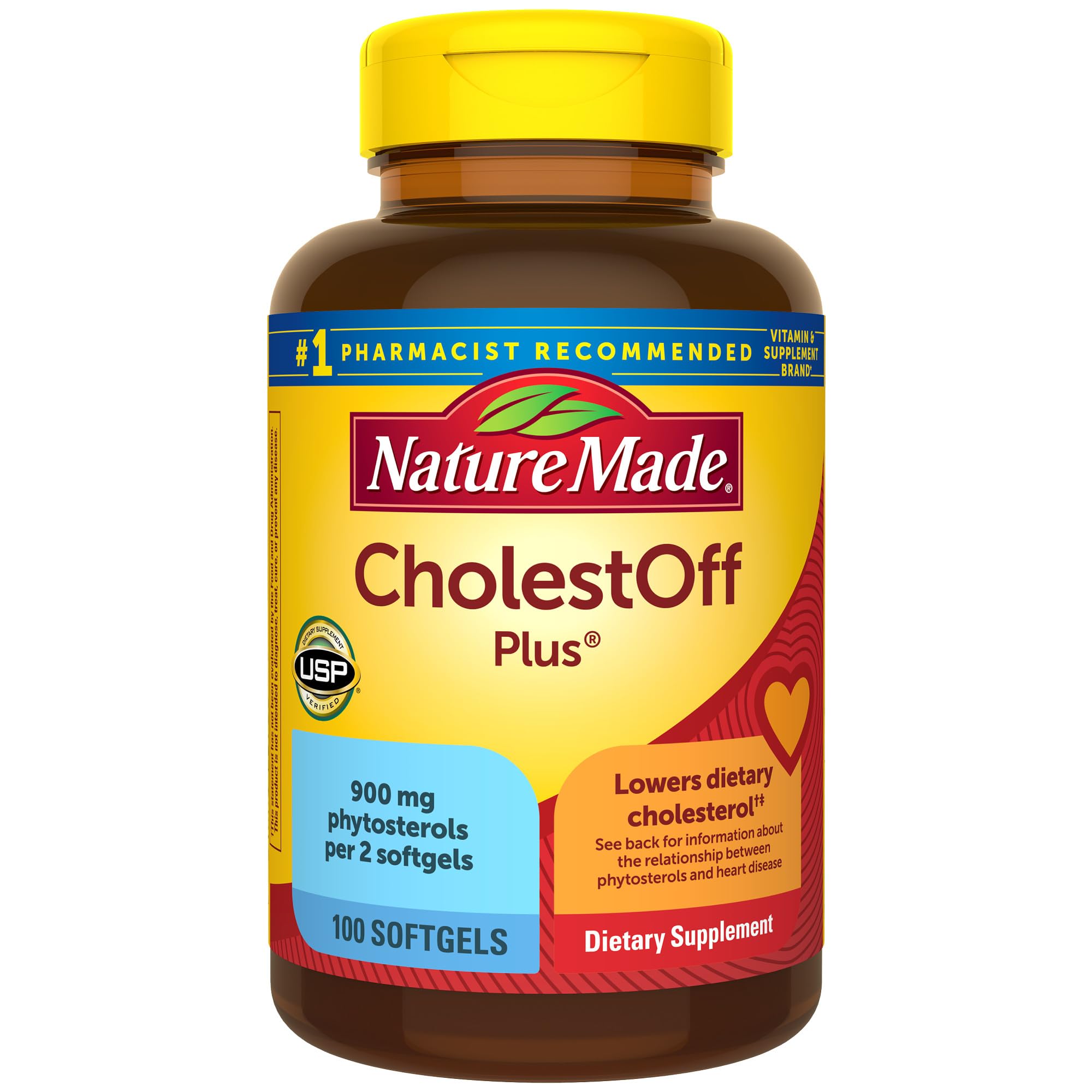 Nature Made CholestOff Plus bottle front highlights heart health support.