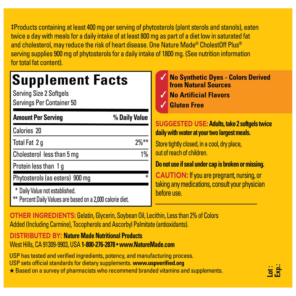 Nature Made CholestOff Plus dosage instructions image suggests twice daily use.
