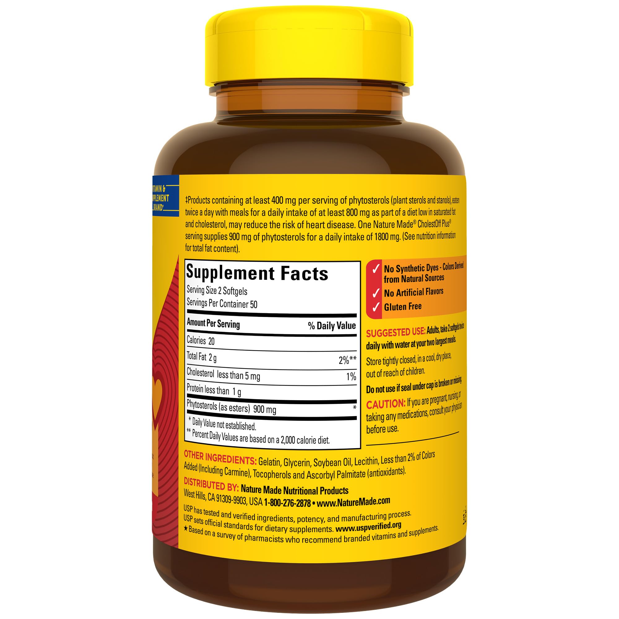 Nature Made CholestOff Plus gluten free symbol signals dietary compatibility.