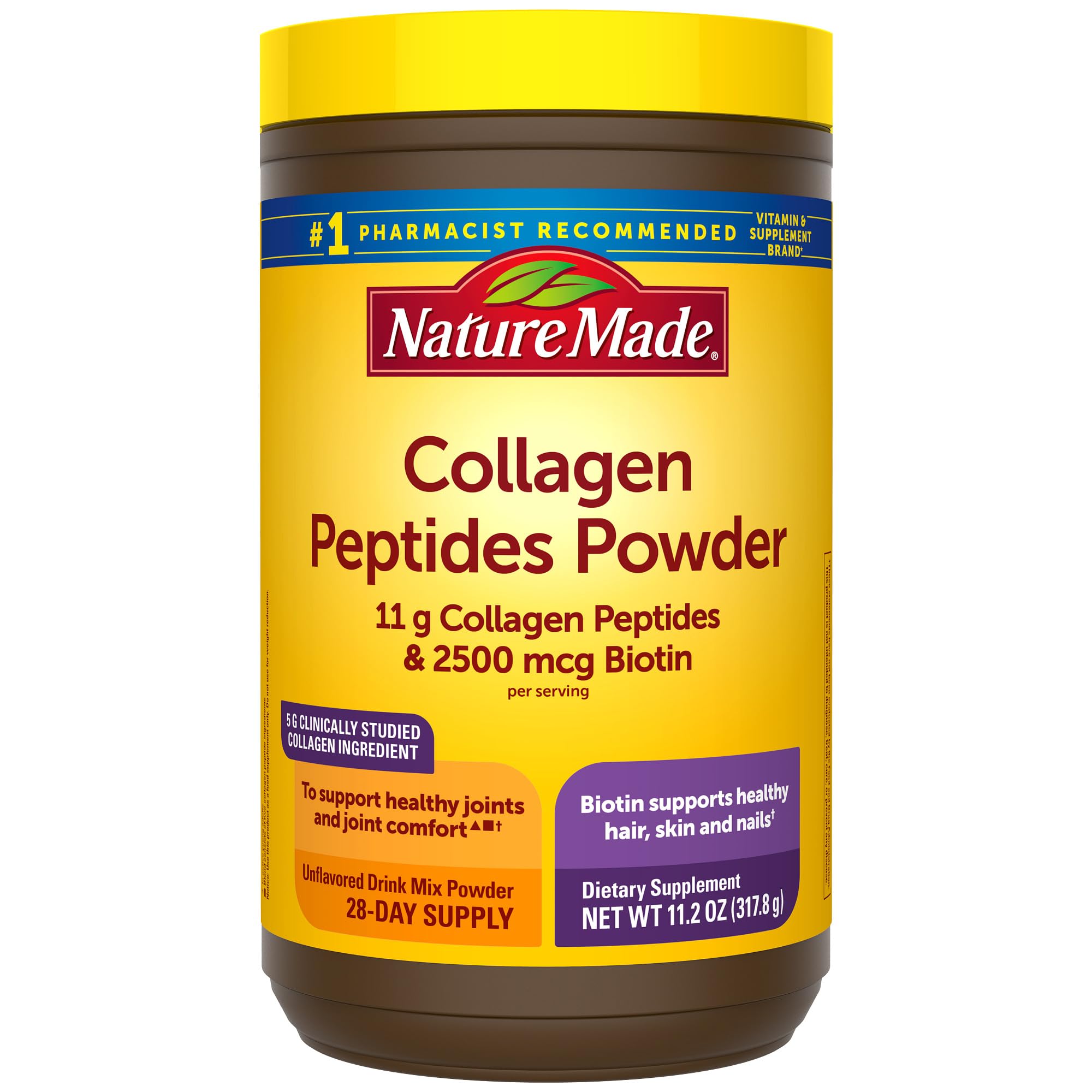 Nature Made Collagen Peptides bottle shows Type I & III blend for joint support.