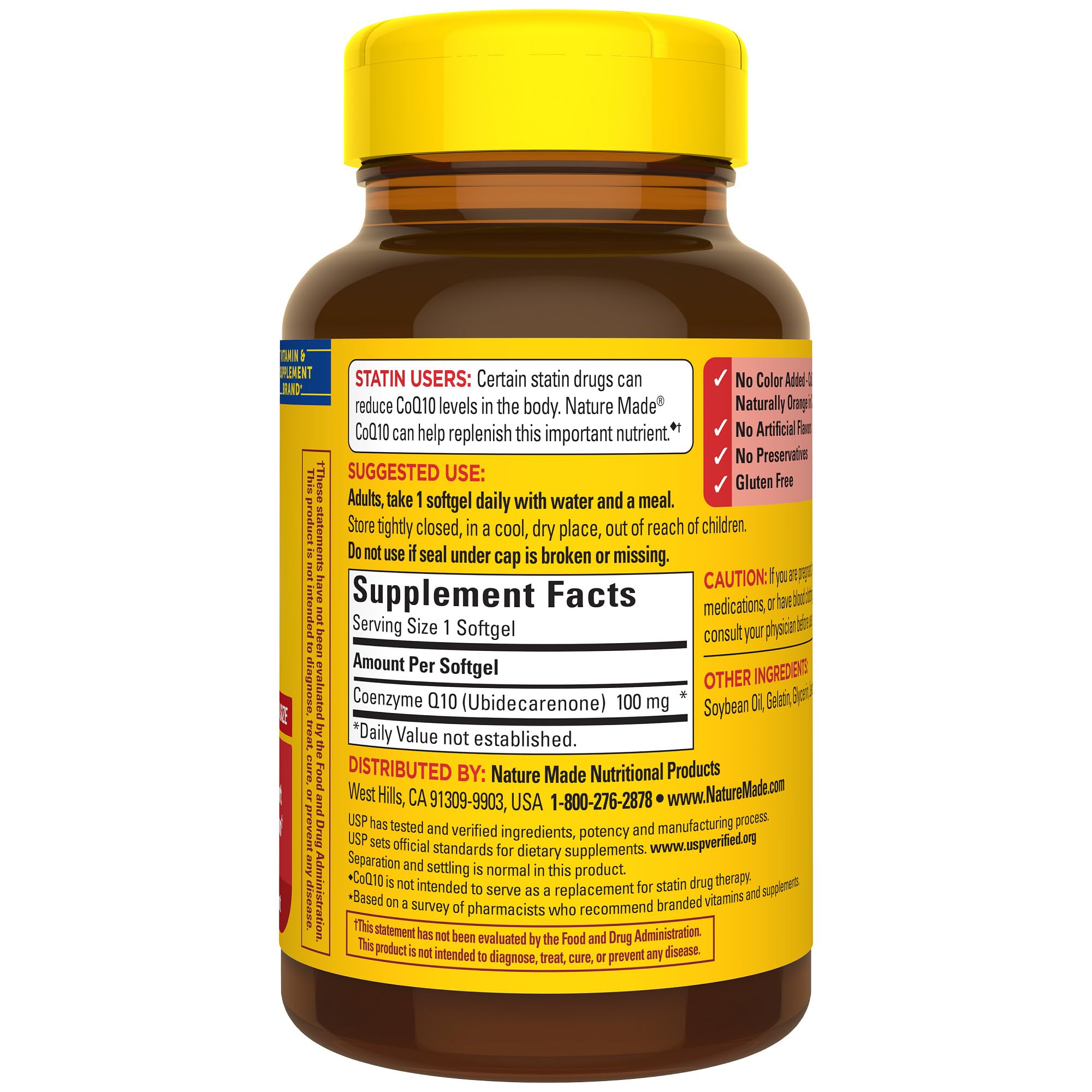 Front view of Nature Made CoQ10 100 mg bottle for quick recognition.