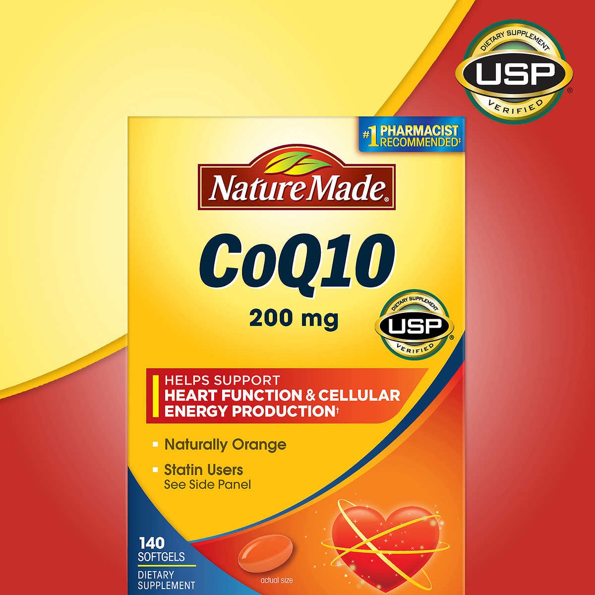 Nature Made CoQ10 200 mg softgel bottle for daily cellular energy support.