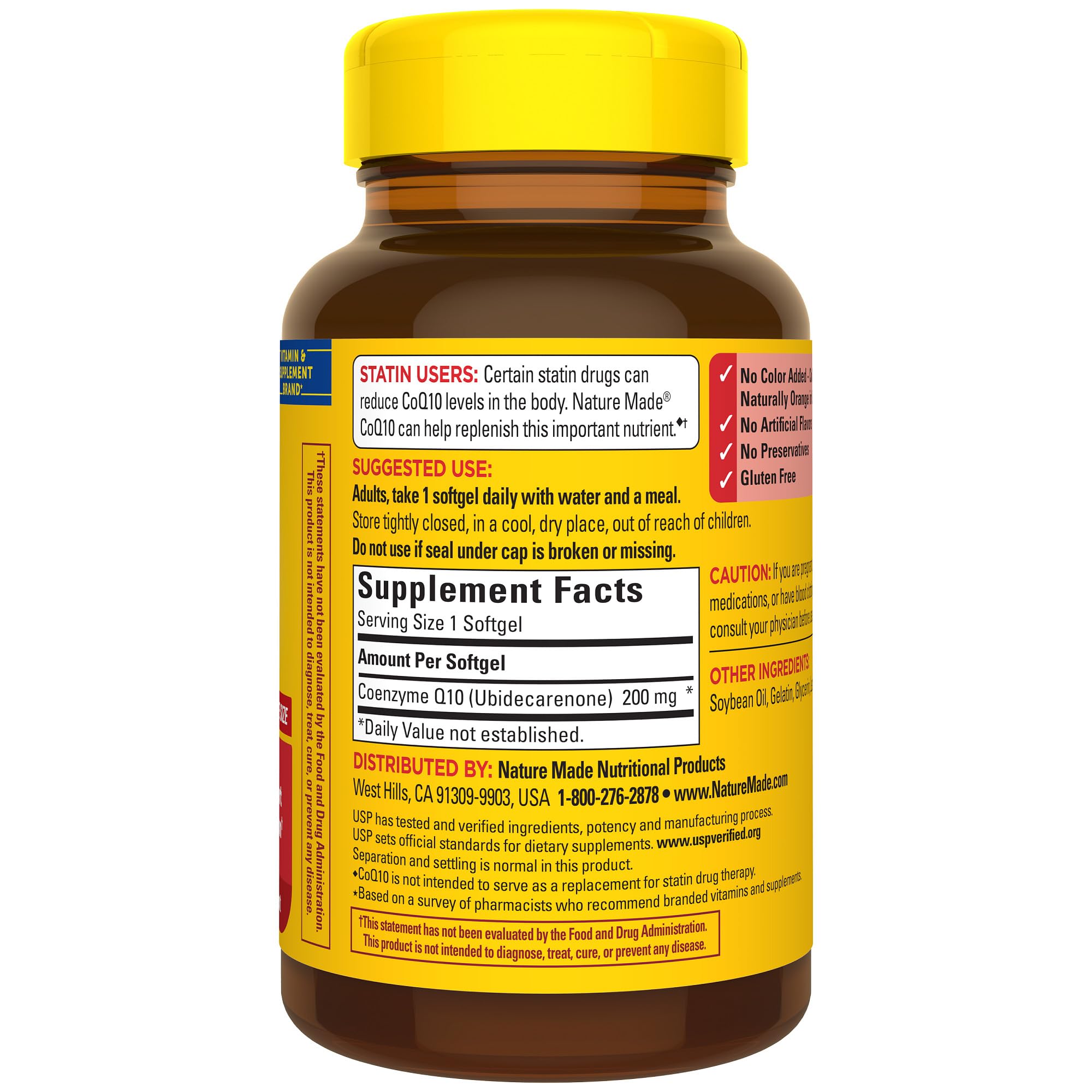 Nature Made CoQ10 label shows USP verification of quality and potency