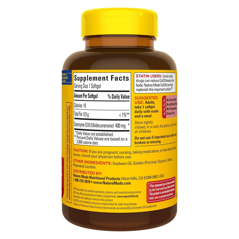 Nature Made CoQ10 softgels close-up illustrating capsules for heart health support