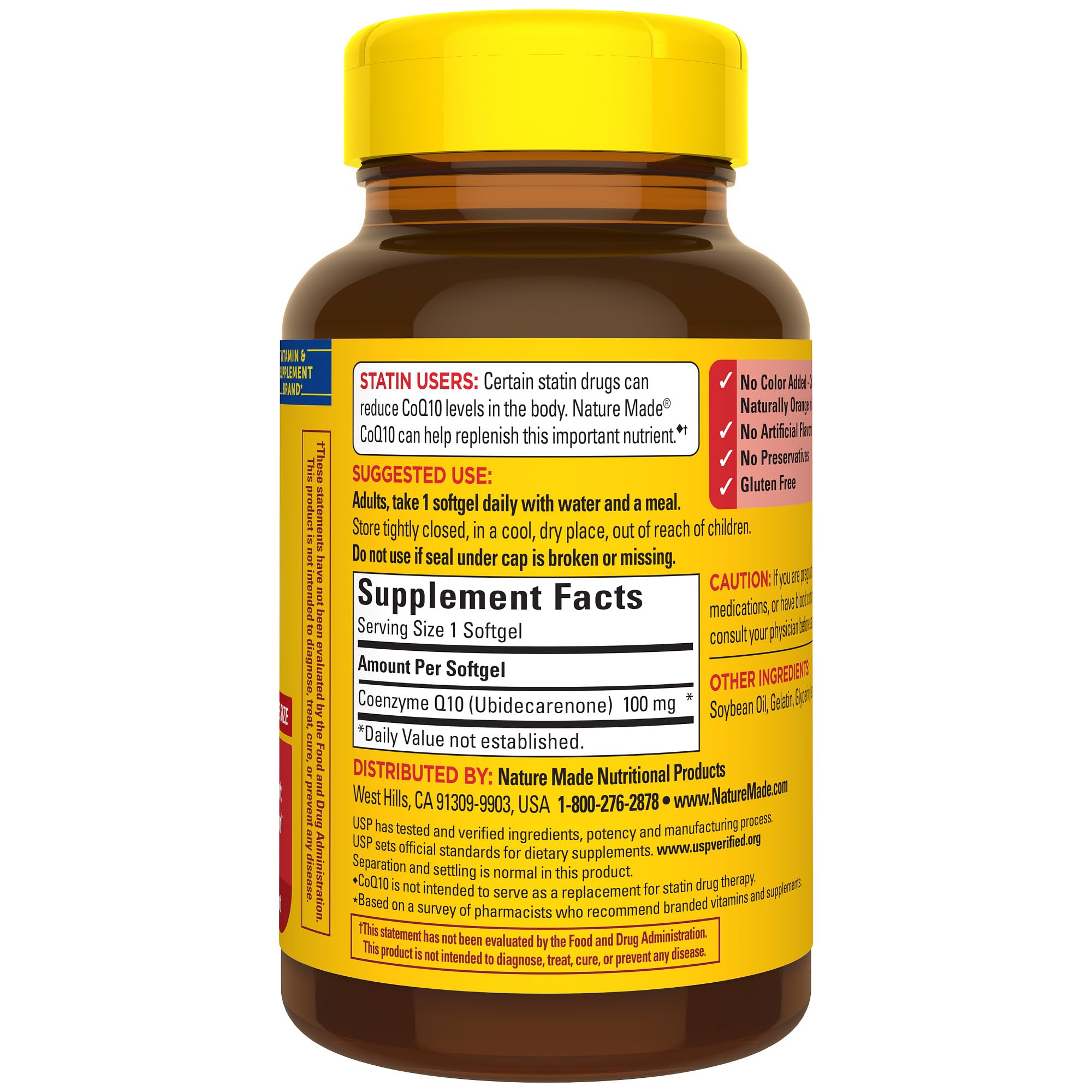 Statin users may replenish CoQ10 with Nature Made daily.