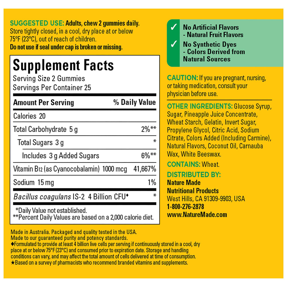 Nature Made Digestive Probiotics Energy B12 Gummies vitamin B12 supports energy metabolism
