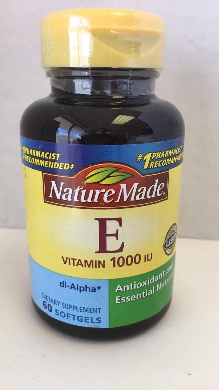 Nature Made dl-Alpha Vitamin E 1000 IU softgels bottle, antioxidant support for daily wellness