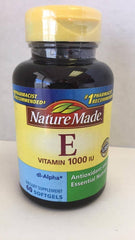 Nature Made dl-Alpha Vitamin E 1000 IU softgels bottle, antioxidant support for daily wellness