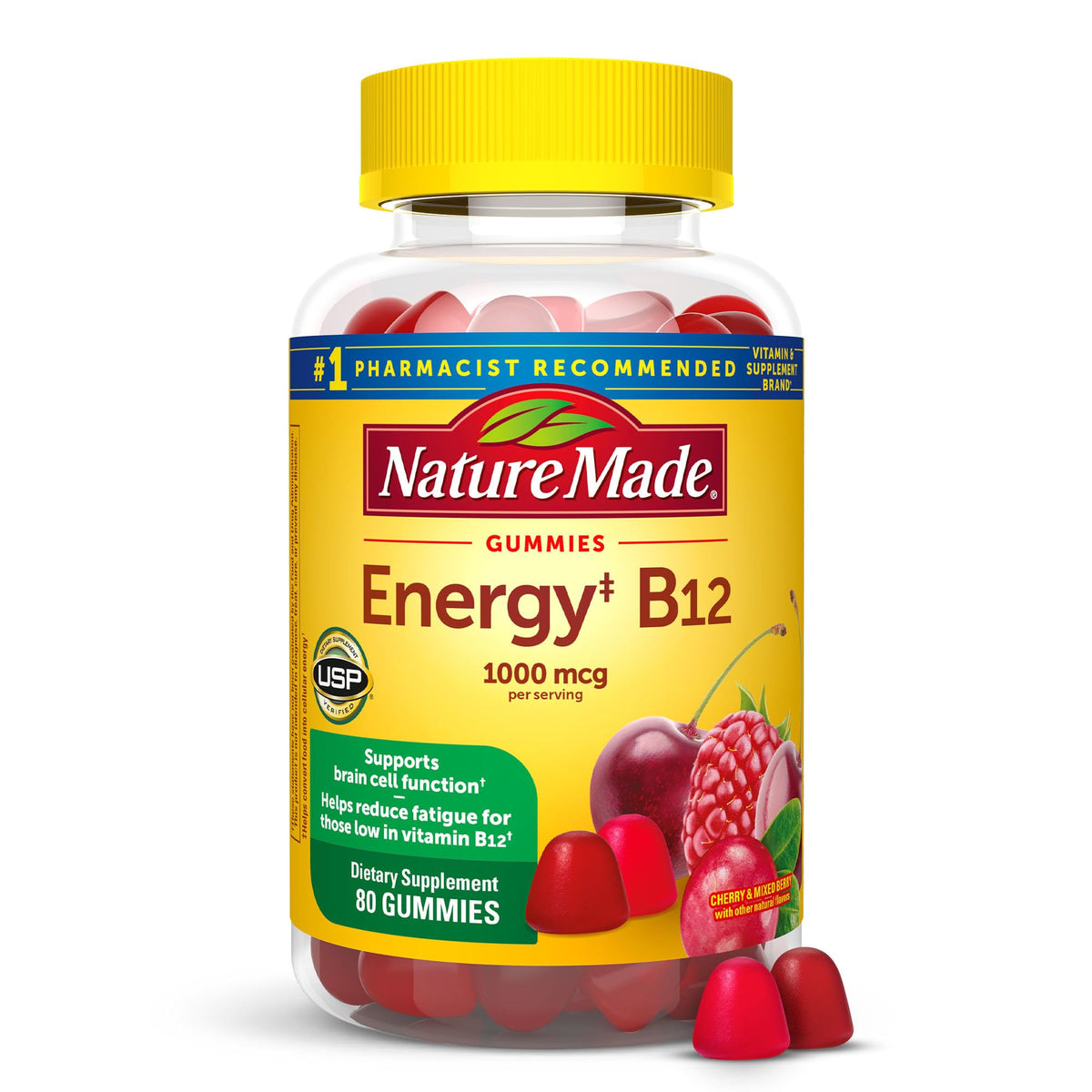 Nature Made Energy B12 bottle-front supports daily energy with 1000 mcg per serving.