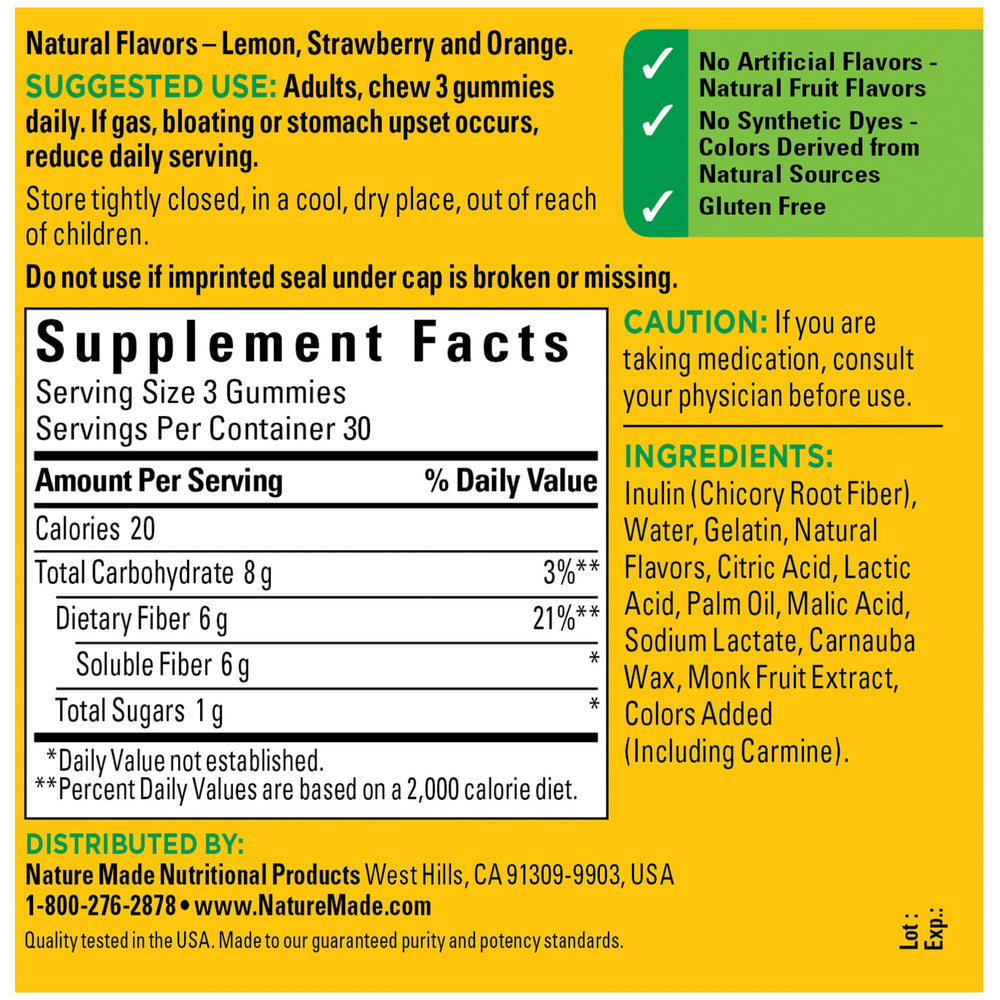 Nature Made Fiber 6 g Gummies marketed as digestive health support