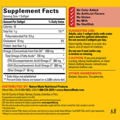 Nature Made Fish Oil 1200mg softgel label closeup shows EPA and DHA amounts.
