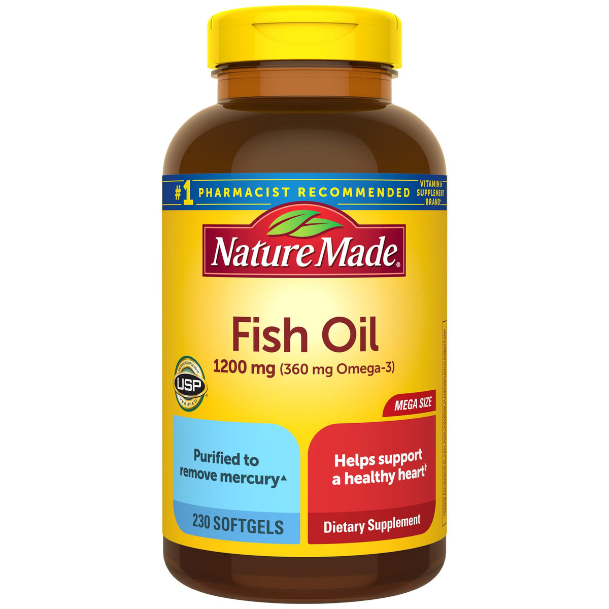Nature Made Fish Oil 1200 mg softgels bottle for daily omega-3 intake.