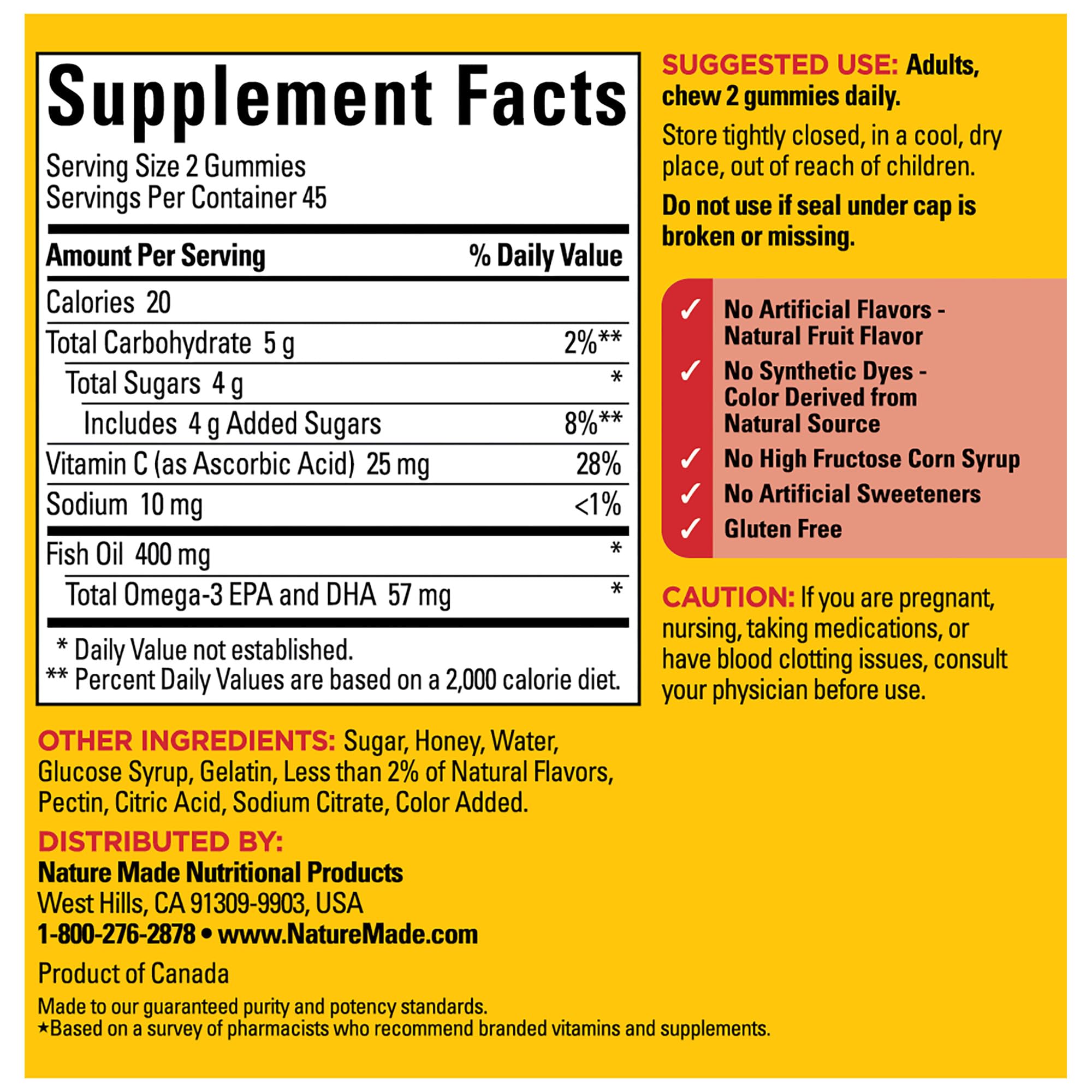 Nature Made Fish Oil Gummies gluten-free badge, a dairy- and gluten-free omega-3 option.