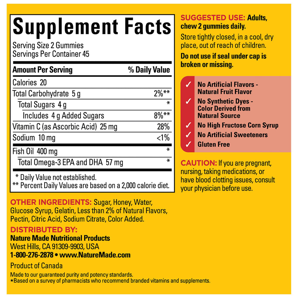 Nature Made Fish Oil Gummies gluten-free badge, a dairy- and gluten-free omega-3 option.