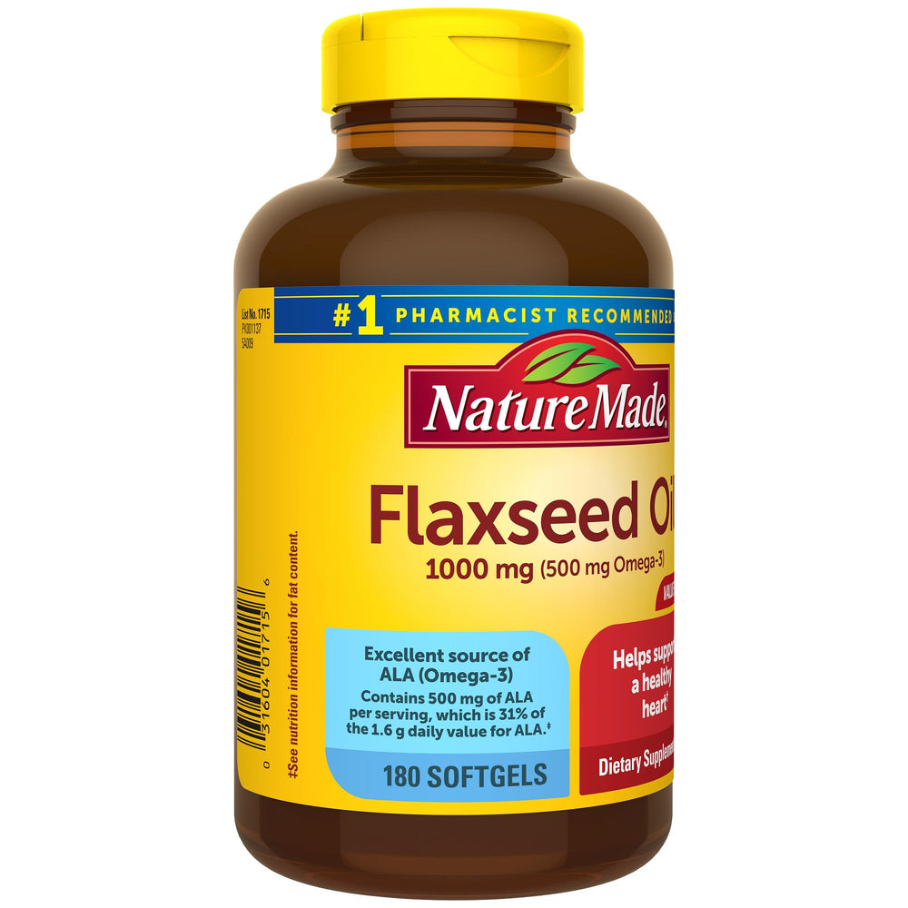 Nature Made Flaxseed Oil 180-day supply bottle for long-term routine.