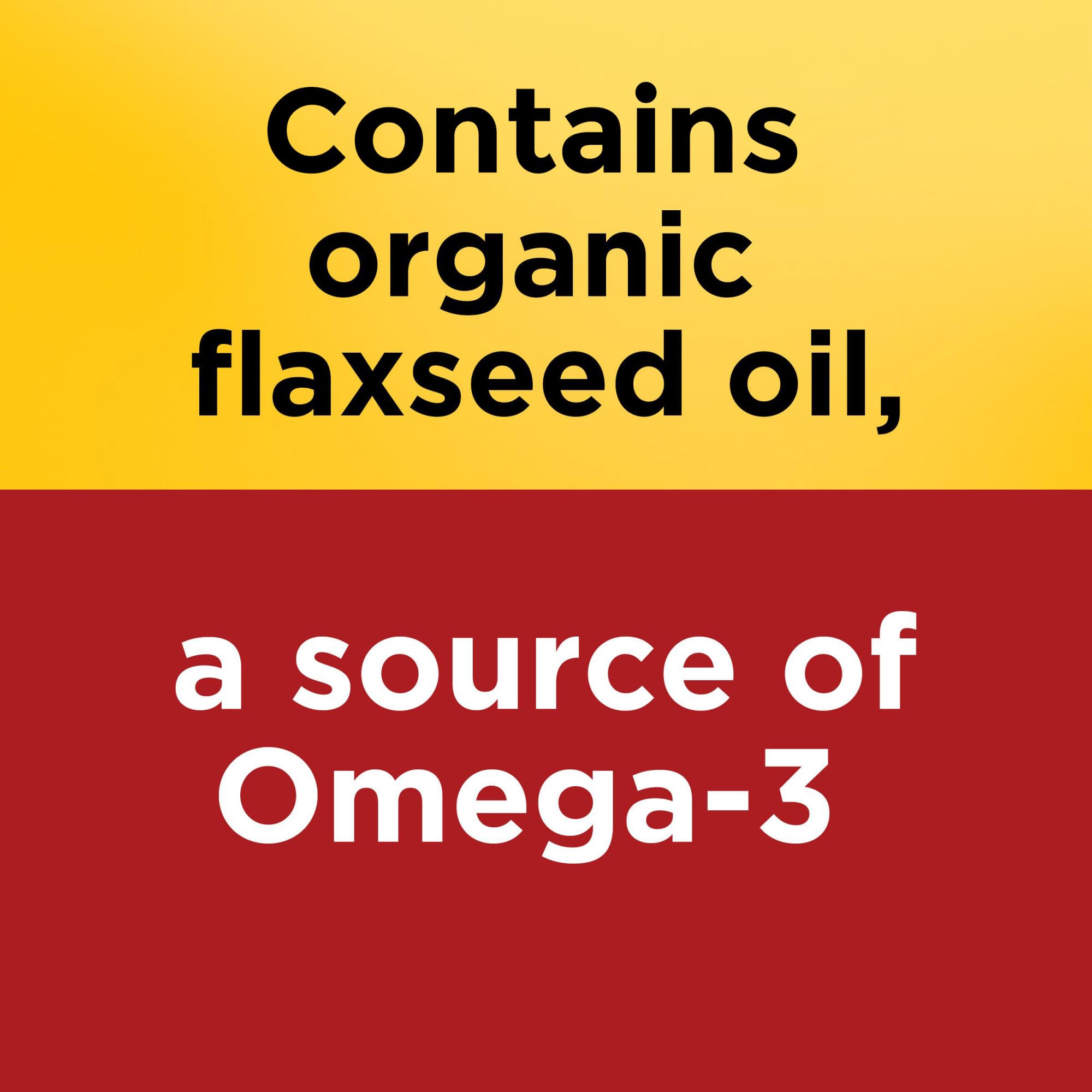 Nature Made Flaxseed Oil bottle shows gluten-free formulation for sensitive diets.