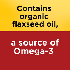 Nature Made Flaxseed Oil bottle shows gluten-free formulation for sensitive diets.