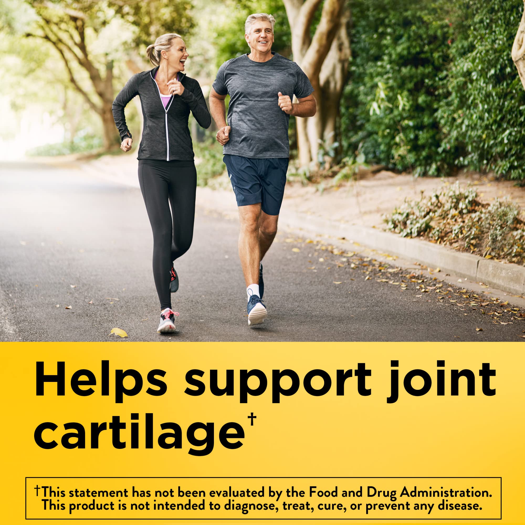 Caplets closeup showing Nature Made Glucosamine Chondroitin MSM for daily joint support