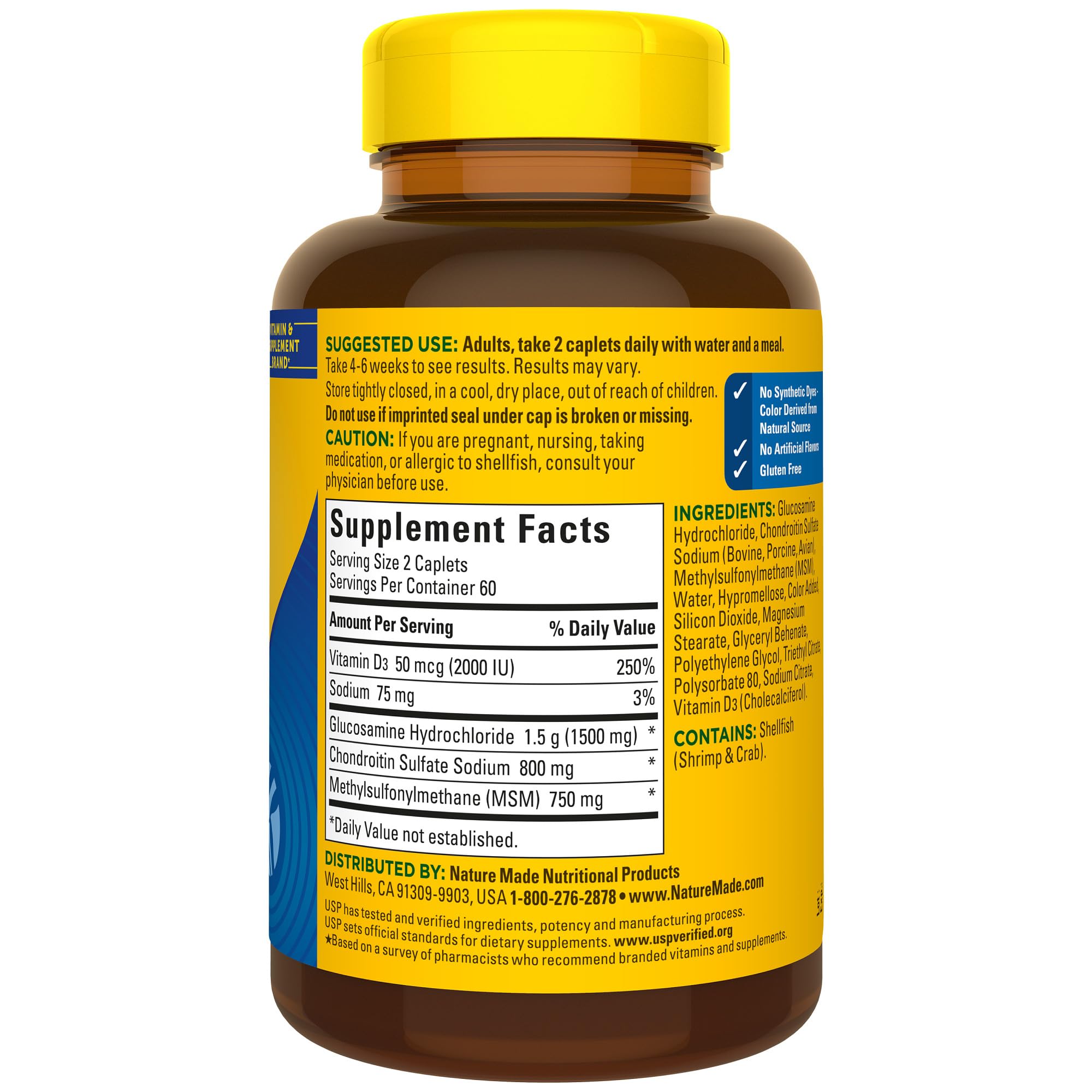 USP verification seal on Nature Made Glucosamine Chondroitin MSM packaging