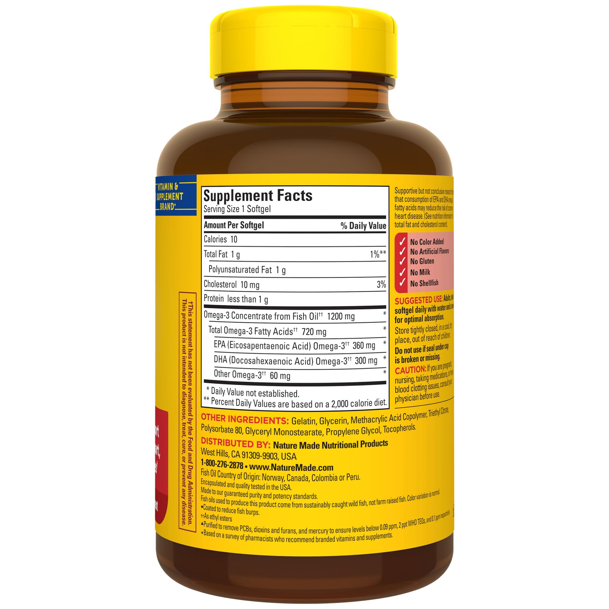 Lifestyle scene with Nature Made omega-3 bottle at mealtimes for absorption.