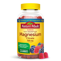 Nature Made High Absorption Magnesium Citrate bottle close-up for daily relaxation support.