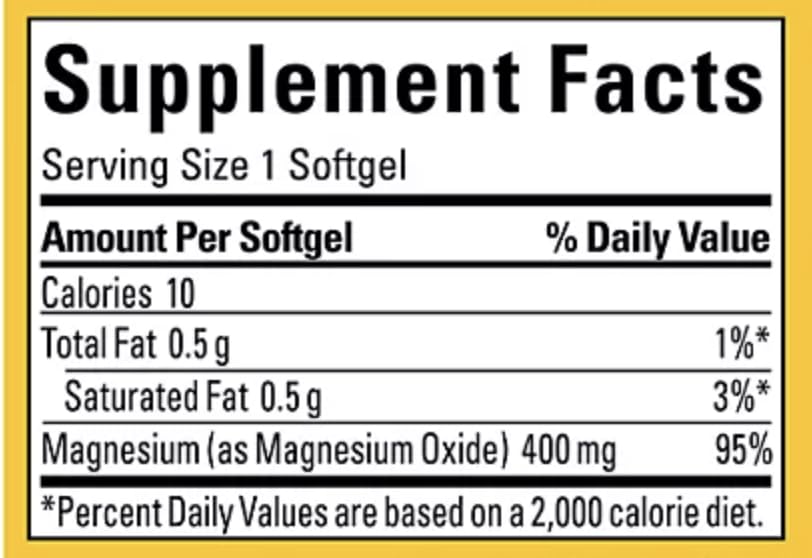 Nature Made High Potency Magnesium 400 mg softgels close-up ideal for energy metabolism.