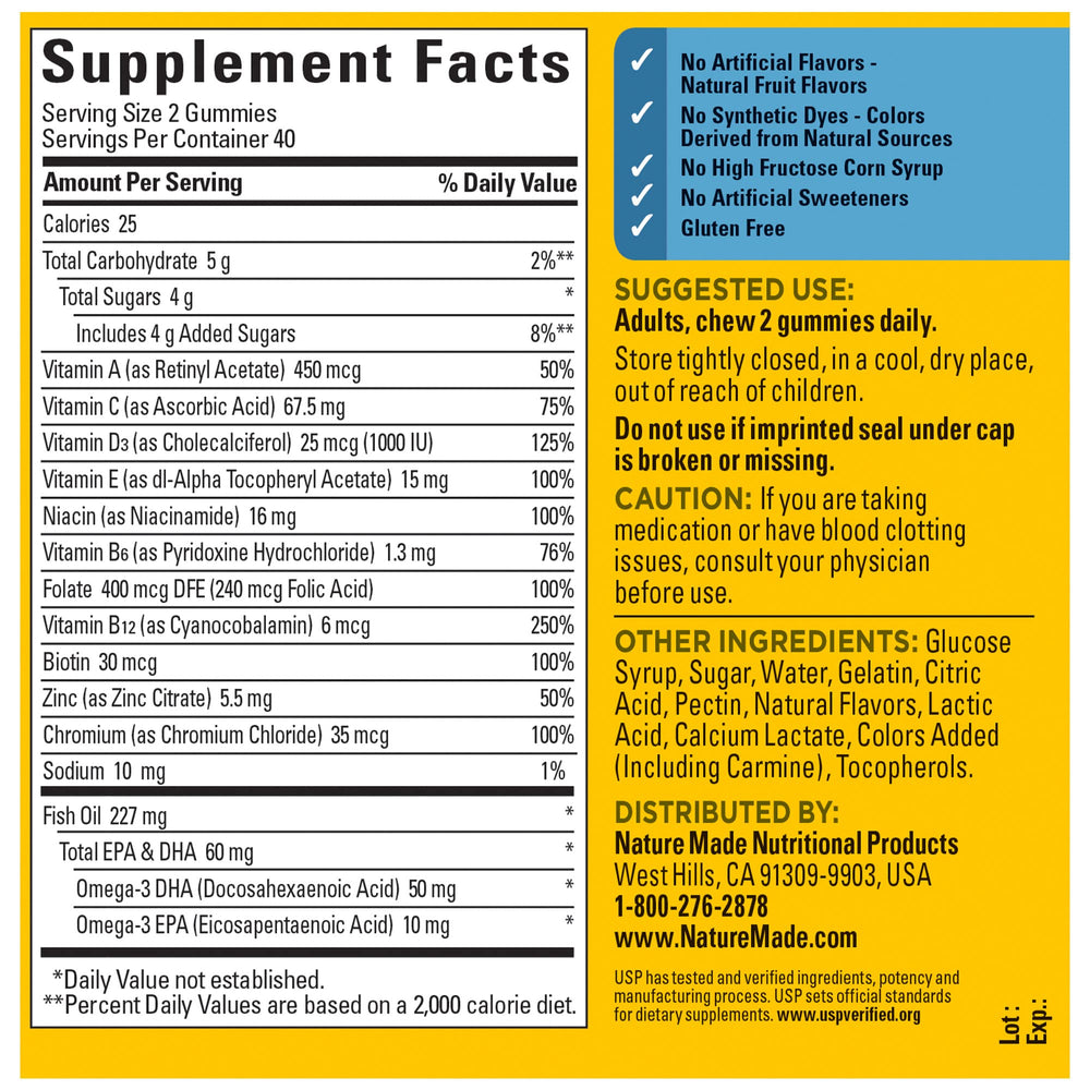 Nature Made gomitas sin gluten para hombres, sabor agradable y consumo fácil cada día.