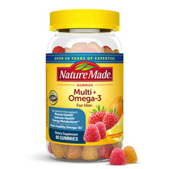 Nature Made gomitas multivitamínicas para hombres con omega-3, apoyo al metabolismo y energía diaria.