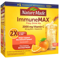 Nature Made ImmuneMAX orange stick pack in water for a refreshing daily ritual.