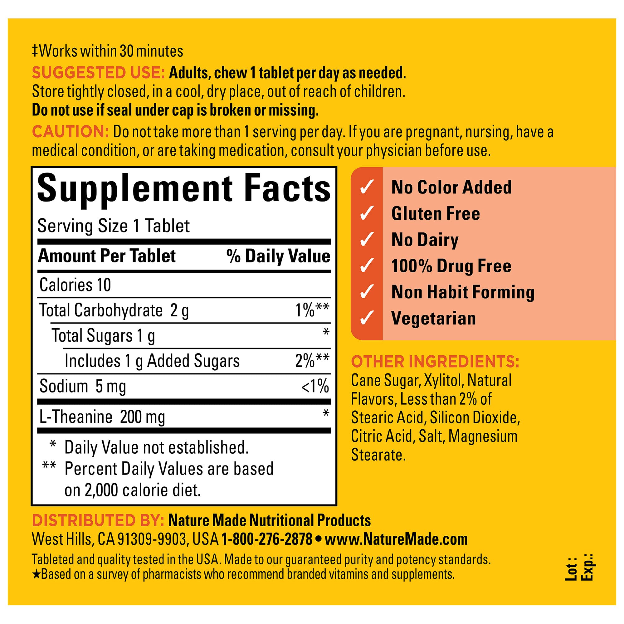 50-day supply packaging hints extended use of L-Theanine chewables