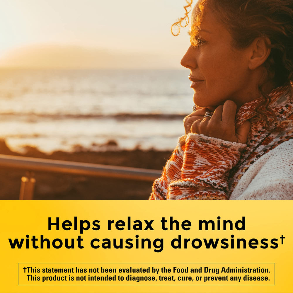 Close-up of Nature Made L-Theanine chewable tablet for fast-acting relaxation