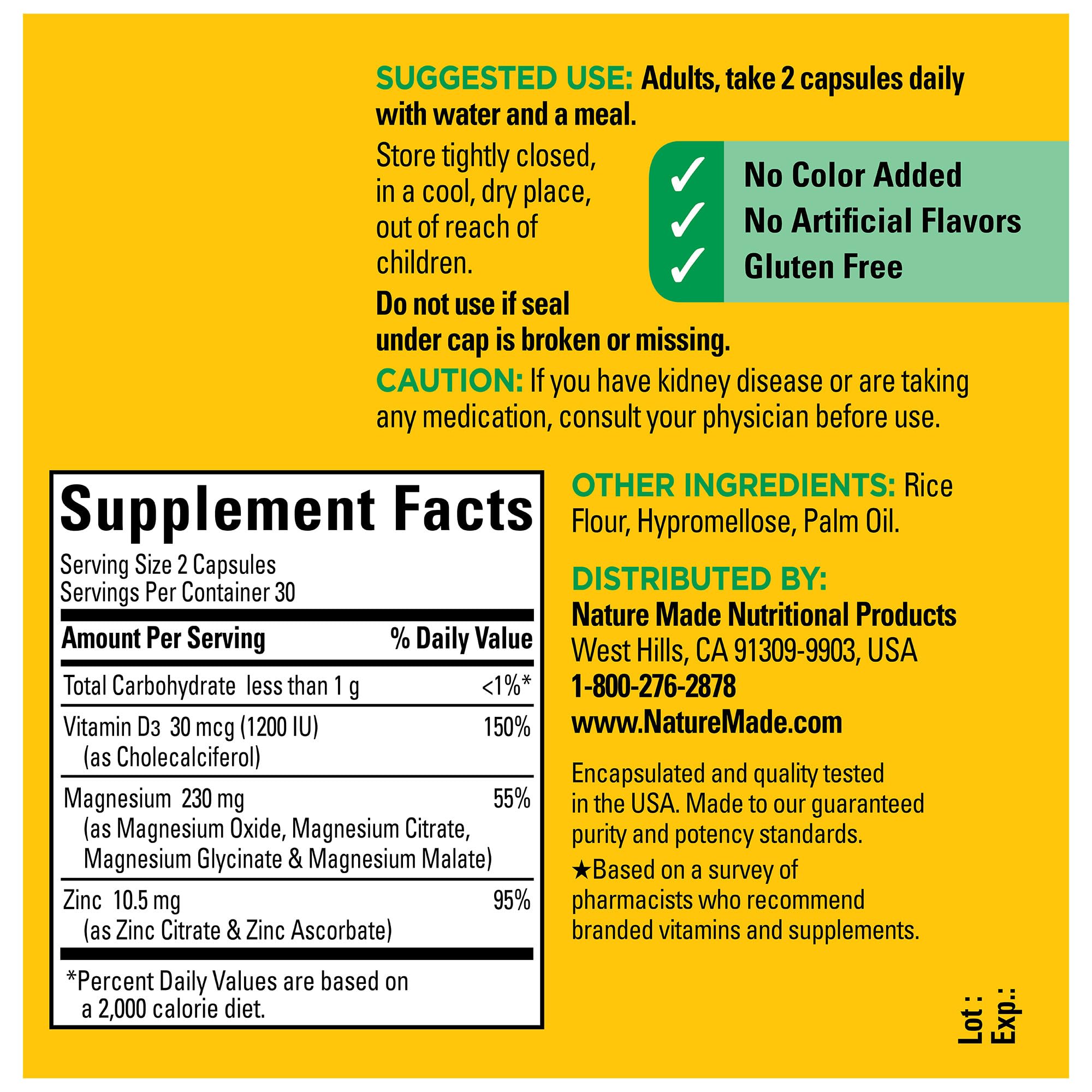 Nature Made Magnesium Complex gluten-free badge confirms allergy-friendly formula.